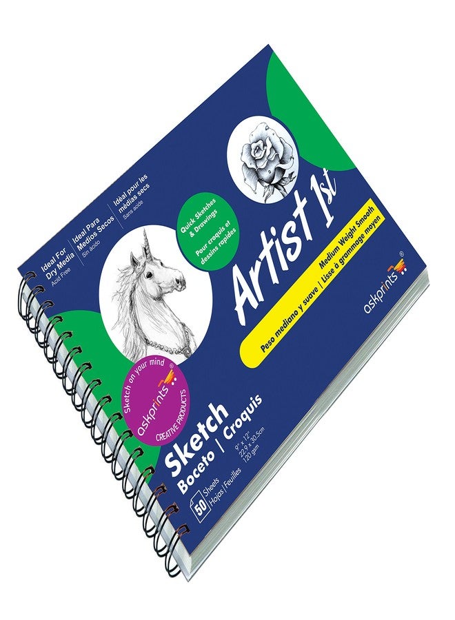 Askprints Artist Sketch Book Wiro Bound 9 x 12 inches 100 Pages (Acid Free) 120 GSM (AP-777) - Image 1